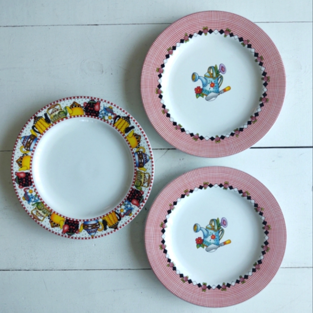 Set of 3 Mary Engelbreit 8" plates Afternoon Tea & Garden Time